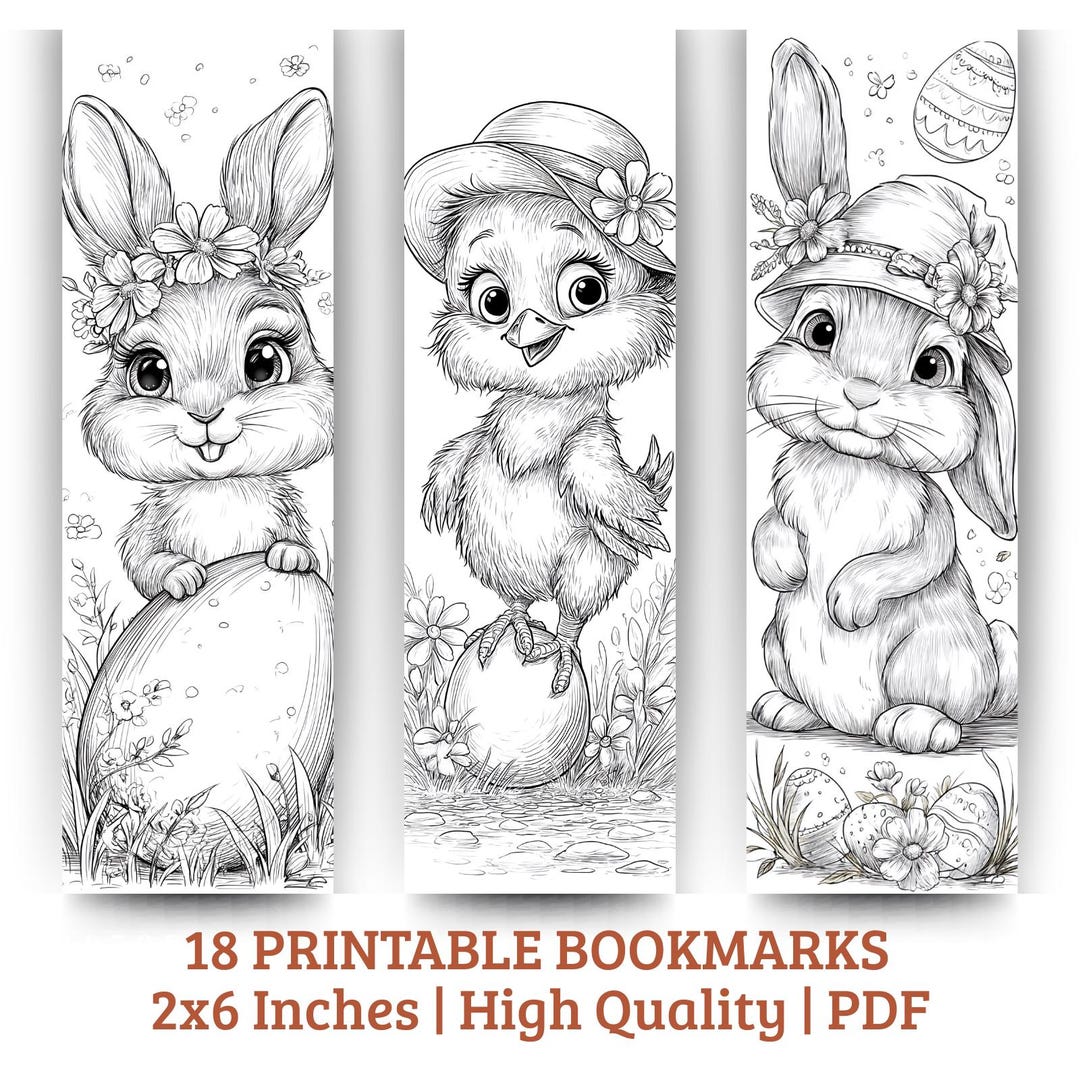 Printable Easter Coloring Bookmarks – Bunny Chick Line Art (PDF ...