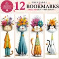 Cartoon Cat Bookmarks - 12 Floral Designs (PDF + PNG) product logo