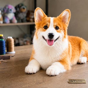 Realistisk Corgi plyschleksak, redo att skickas handgjord gosedjurshund, naturtrogna Pembroke Welsh Corgi-följeslagare, minnesgåva för husdjur, present till Corgi-älskare