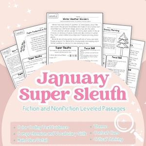 Differentiated Close Reading Passages | January reading activities | ELA Activities | Text Evidence Reading Worksheets for Comprehension