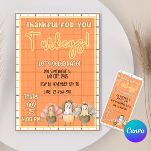 Editable Friendsgiving Invitation | Thanksgiving Canva Evite for Fall Celebrations | Thankful Invite  Friendsgiving DIY Holiday Hosting PDF