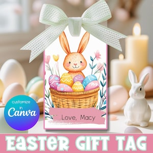 Etiquetas de regalo de Pascua editables para estudiantes y compañeros de trabajo / Etiqueta de golosinas de Pascua / Canasta de Pascua / Etiquetas de golosinas de descarga instantánea / Editar en Canva