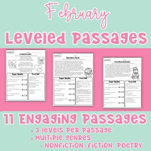 Differentiated Close Reading Passages | February reading activities | ELA Activities | Text Evidence Reading Worksheets for Comprehension