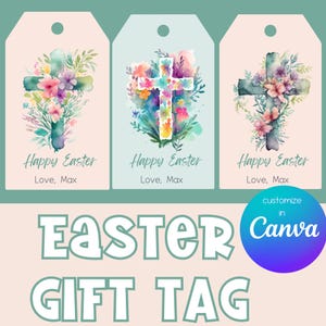 Etiquetas de regalo imprimibles de Pascua: etiquetas personalizadas con fe cristiana para cestas de Pascua / Etiquetas de regalo para niños de descarga instantánea / Editar en Canva
