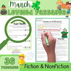 Differentiated Close Reading Passages | March reading activities | ELA Activities | Text Evidence Reading Worksheets for Comprehension