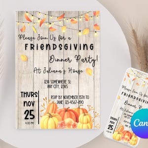 Holiday Hosting Thanksgiving Invitation Editable Friendsgiving Evite | Digital Friendsgiving Canva Template  DIY Fall Party Planning Evite