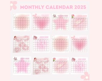 Monthly Calendar 2025 | Pink Pastel | Printable PDF Format | Digital Prints | Kids