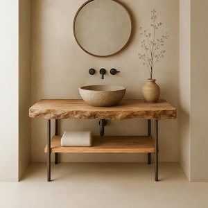 Table standing live edge vanity vessel sink floating vanity bathroom sink walnut vanity farmhouse mirror console table bathroom decor home