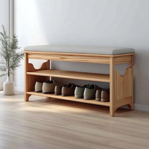 Handmade Rustic Solid Wood Entryway Bench with Storage Drawer