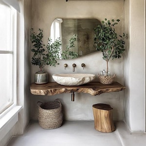 Farmhouse Style Rustic Bathroom Vanity Solid wood Bathroom Vanity Live Edge Vanity, Wall Decor, Bathroom Accessories, and Home Decor