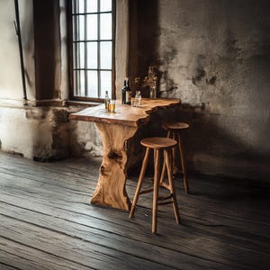 Rustic Live Edge Solid Wood Bar Table, Handmade Natural Slab Counter, Unique Home Bar Furniture for Kitchen & Dining