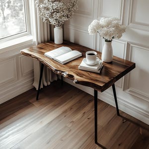 Scrivania in legno con bordo vivo, scrivania da ufficio in legno massello, arredamento minimalista, design moderno per la casa e l&#39;ambiente di lavoro