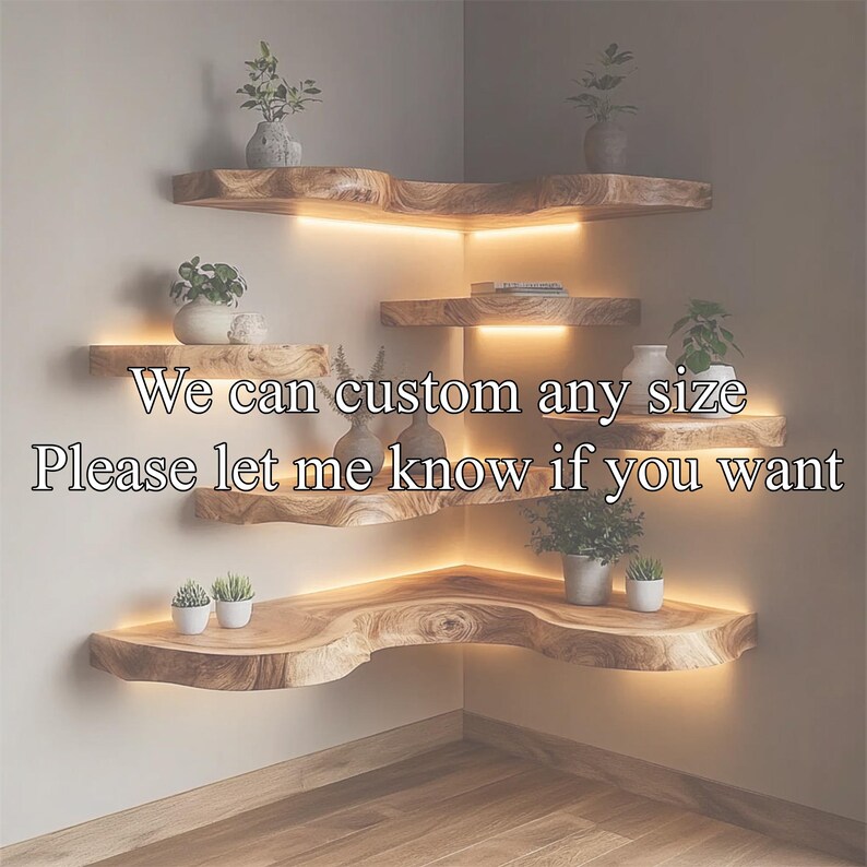 Rustic Live Edge Corner Shelf | Handcrafted Solid Wood Floating Wall ...