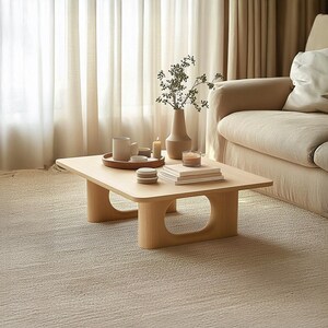 Solid Wood Coffee Table Rustic Coffee Table Minimalist Furniture Natural Wood Grain Living Room Decor Handmade Wooden Table