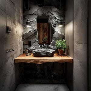 Rustic bathroom vanity Farmhouse Live Edge Floating Vanity Handmade Wood Sink Shelf Solid Wood Bathroom vanity home decor