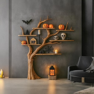 Tree Bookshelf Rustic Wooden Book Tree Shelf Unique Wall Mounted Bookcase Natural Wood Furniture Halloween Decor Gift