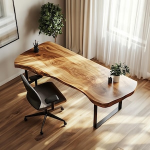 Solid Wood Desk Live Edge Table Modern Desk Handmade Furniture for Living Room and Office Decor