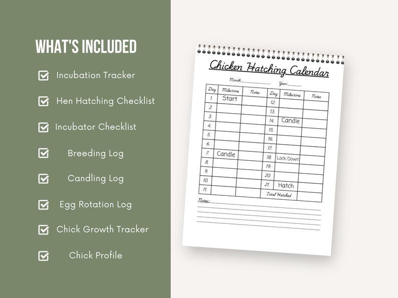 Chicken Egg Hatching & Incubation Log, Farm Tracker (digital Download ...