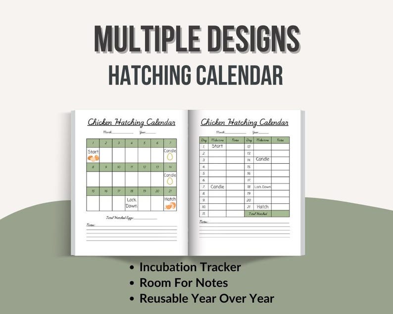 Duck and Chicken Hatching & Incubation Log | Calendar | Egg Tracker ...