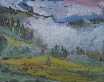 Yellowstone Valley, landscape, Wyoming, Yellowstone Wyoming, watercolor, Finetec watercolor, Linda Hunt, home decor, housewarming gift, art