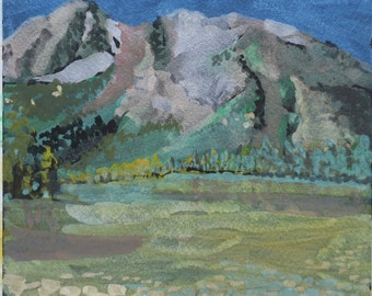 Mountain Landscape with Green Water, Yellowstone, Wyoming, Lake, Mountain , Linda Hunt, original, home decorator, house warming, 8 x 10 inch