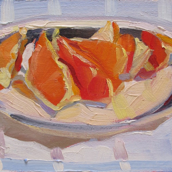 juicy fruit contemorary painting 'Oranges' by Linda Hunt 6X8 daily painting oranges impasto thick paint