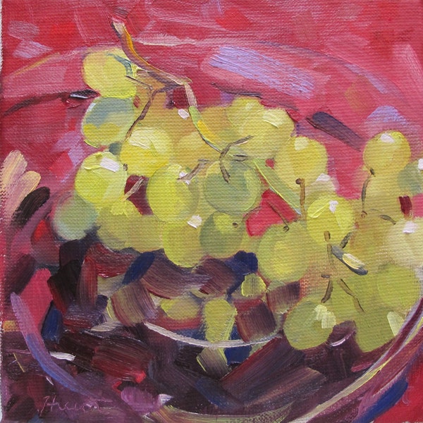 Original painting 'Grapes' by Linda Hunt 8X8