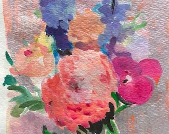 Original Watercolor Painting of Flowers 10"x 8" by Linda Hunt