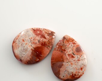 Cherry Creek Jasper Gemstone Cabochon Pair. Earring Pair Cabochon for Bezel Jewelry Setting