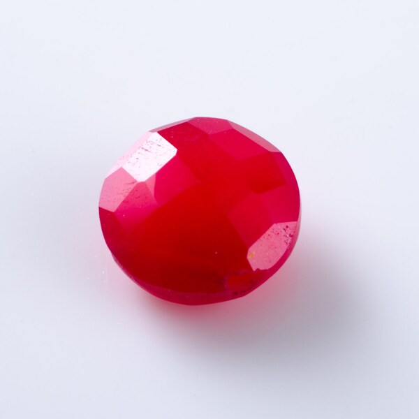 Raspberry Red Chalcedony Faceted Coin Briolette Beads
