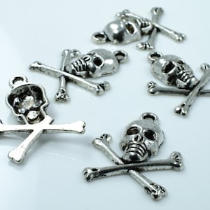 Silver Skull and Crossbones. Pirate Charms. Halloween Skull. Jolly Roger Charm. Pirate Jewelry.