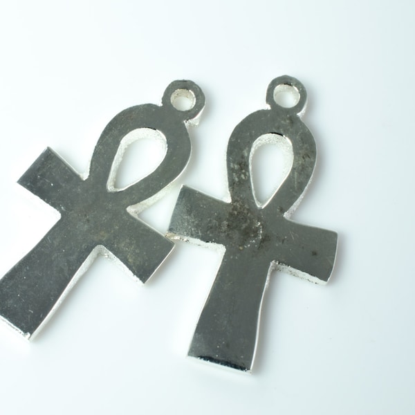 Ankh Charms. Silver Plate Ankh. Ankh Pendant Pair