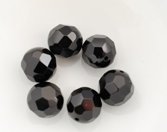 Faceted Onyx Beads, 10mm Round Beads, Faceted Beads, Black Beads, Art Deco Beads, 10mm Beads, Gemstone Beads