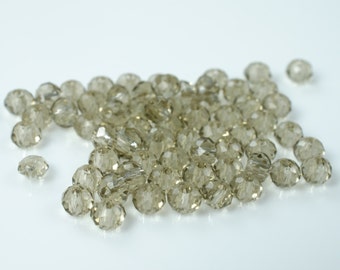 Gray Crystal Beads. Faceted Crystal. Rondelle Beads. Smoky Crystal. Faceted Rondelles.