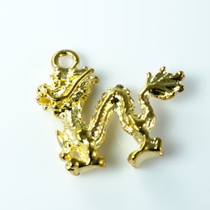 Brass Dragon Pendant. Golden Dragon Charm. Chinese New Year Pendant