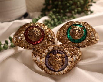 Sabya Inspired Tiger Head Cuff Bracelet | Tiger Bracelet | Cuff Bangle | Designer Bracelet