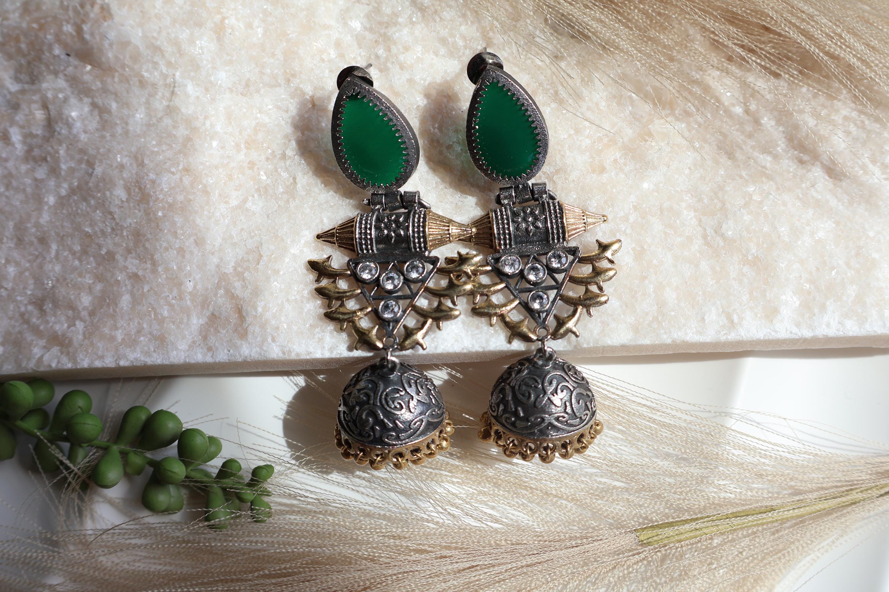 Green Silver Jhumka - Etsy