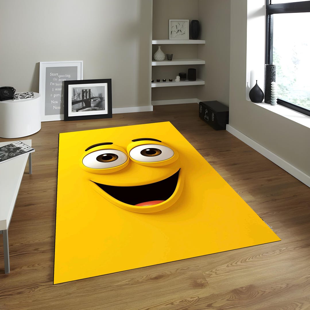 Smile Rug, Smile Emoji Rug, Cute Rug, Gift Rug, Yellow Decor Rug, 10x12 ...