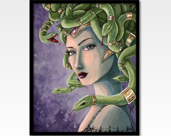 Medusa Watercolor Painting, Giclee Print, Archival Quality, Decor, Art, Artwork, Spiritual, Feminism, Feminist, Altar Icon, Witch, Mythology