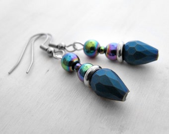 Cobalt Earrings Navy Earrings Rainbow Earrings Bridesmaids Gift Stainless Steel Earrings Hypo Allergenic Dangle Earring Futuristic Jewelry