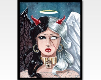 Lilith Watercolor Painting, Giclee Print, Archival Quality, Decor, Art, Artwork, Spiritual, Witchy, Altar, Icon, Witch, Gothic, Devil, Angel