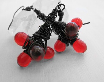 Red Earrings, Black Earrings, Futuristic Earrings, Cosplay Earrings, Costume Earrings, Crimson Jewelry, Bubble Earrings, witchy earrings