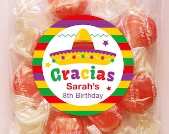 Fiesta Party Favor Tags or Stickers, Kids Party, Gracias Thank You Tags , 2, 2.5 or 3 Inch Circle, DIY Printable Personalized, Digital File