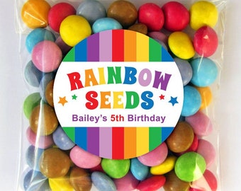 Rainbow Seeds Favor Tags or Stickers, Kids Rainbow Birthday Party Favours, 2, 2.5 or 3 Inch Circle, DIY Printable Personalized, Digital File