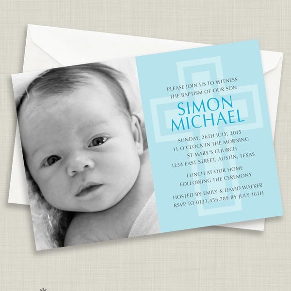Baby Boy Baptism Invitation Etsy UK