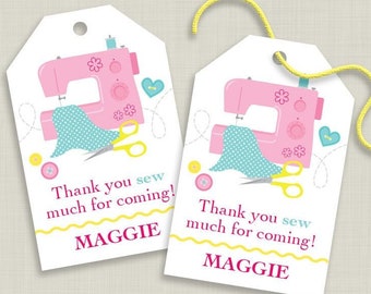 Sewing Party Favor Tags, Craft Party Favour Tags, Thank You Tags, Personalized DIY Printable, Hang Tags, Sewing Machine, Digital File