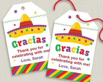 Fiesta Party Favor Tags, Mexican Fiesta Favour Tags, Birthday Party, Thank You Tags, Personalized DIY Printable, Hang Tags, Digital File