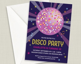 Disco Party Invitation, Dance Party Invite, Kids Birthday Party Invitation, Disco Ball, DIY Printable Personalized, Digital File