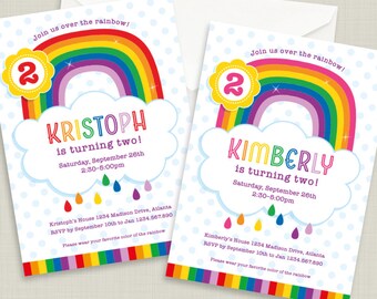 Rainbow Party Invitation, Rainbow Party Invite, Kids Birthday Party, Girl or Boy, Rainbow Colours, DIY Printable Personalized, Digital File