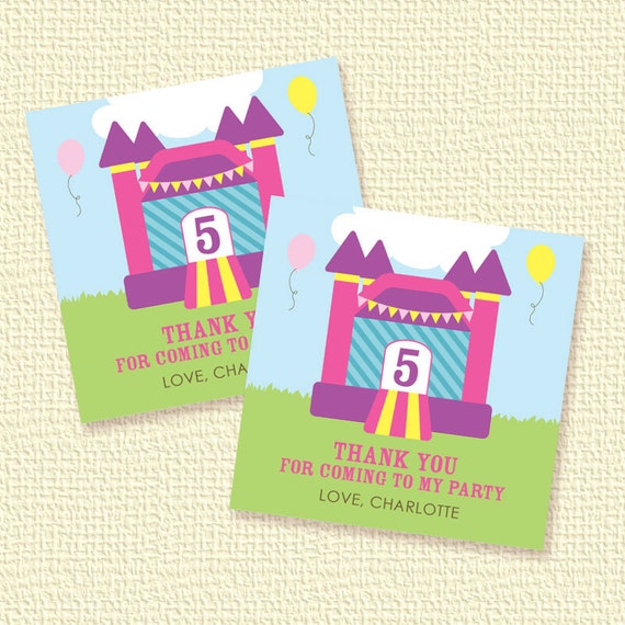 Items similar to Pink Bounce House Party Favor Tags or Stickers